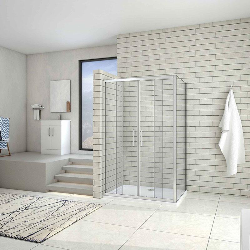 Dubbele schuifdeur,douchecabine,2 vaste glasdelen,zijpaneel,douchedeur,verchroomd profiel,6mm helder veiligheidsglas 120x185cm