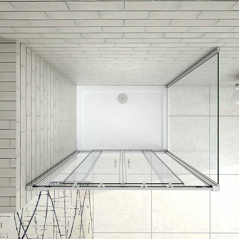 Dubbele schuifdeur,douchecabine,2 vaste glasdelen,zijpaneel,douchedeur,verchroomd profiel,6mm helder veiligheidsglas