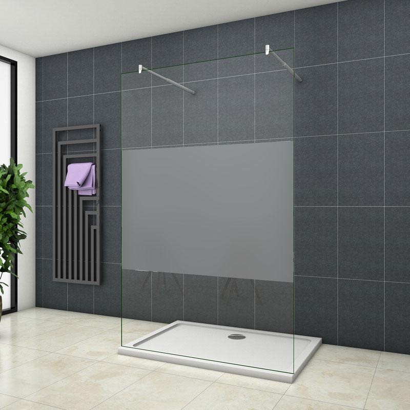 Inloopdouche 200cm hoog,10mm NANO EasyClean veiligheidsglas,met matte folie,2 Stabilisatiestangen
